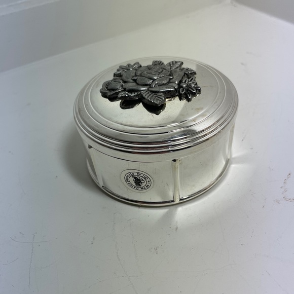 Davco Silver Plated Round Jewelry/Trinket Box Flowered 3” D Line W Red Velvet - Picture 1 of 6